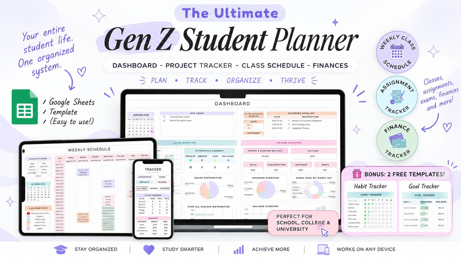 Gen Z Student Planner overview across laptop, tablet and phone